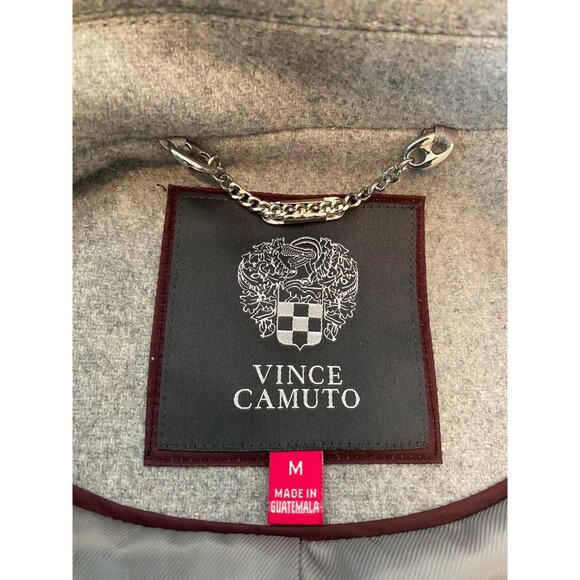 Vince Camuto Midi Coat Gray Double-Breasted Black Trim Wool Bend Medium - Picture 5 of 15